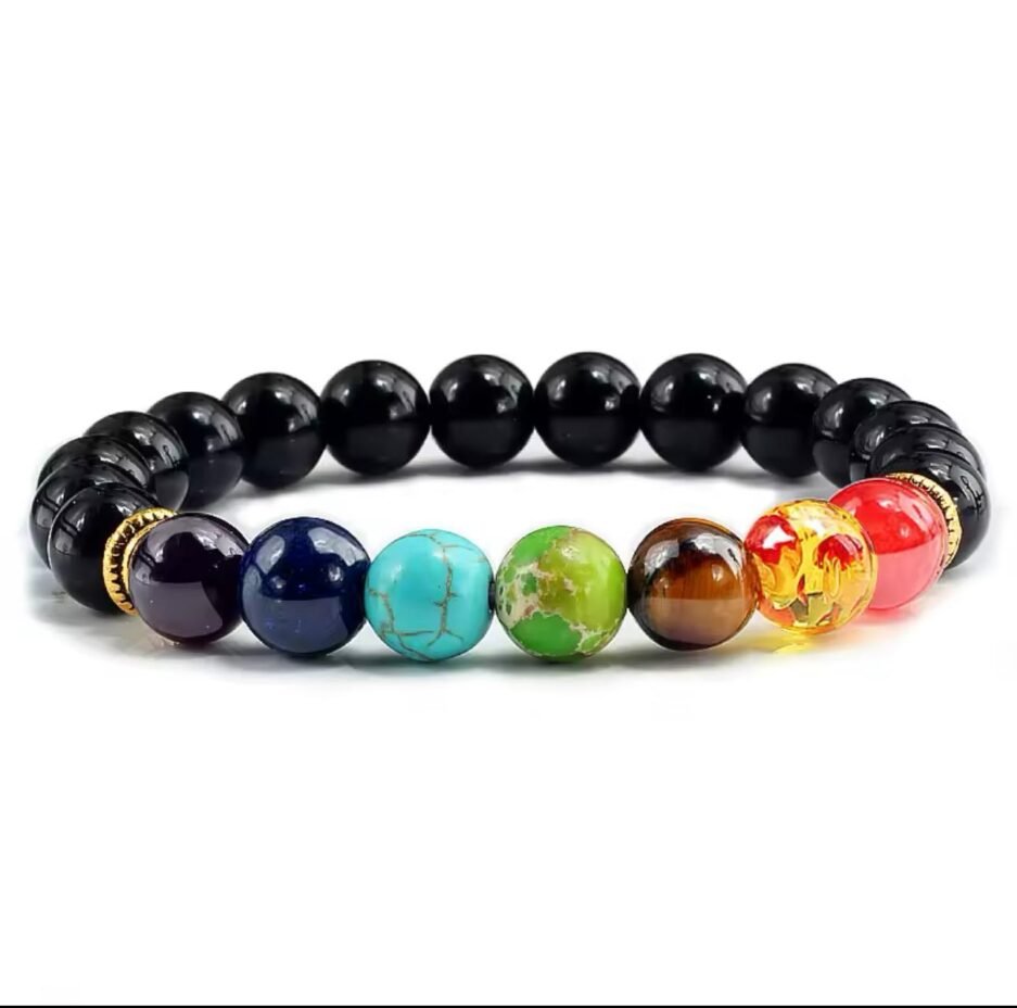 Img questo bracciale in pietre di lava naturale con 7 perline dei 7 cakra di alta qualita dona protezione dagli attacchi esoterici e allinea i 7 cakra